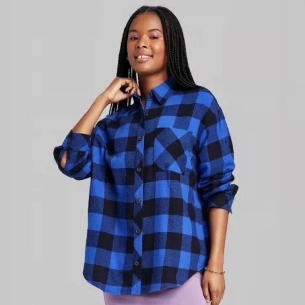 Blue and Black Plaid Button-Up Shirt